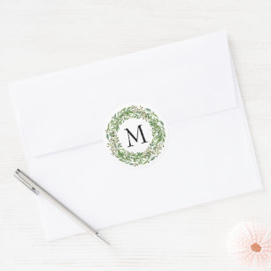 Custom Shabby Chic Laurel Wreath Leaves Pattern Classic Round Sticker