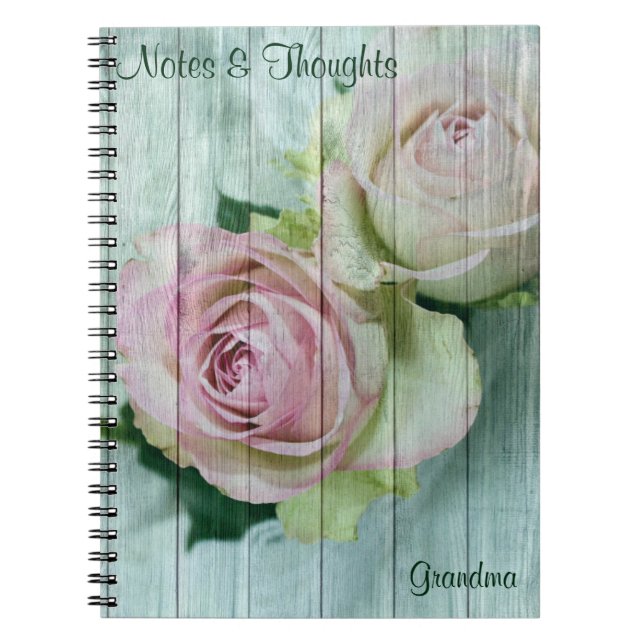 Custom, Shabby Chic Pink Roses, Notebook Journal (Front)