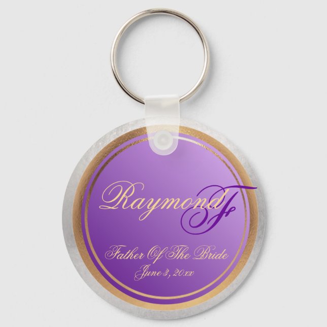 Custom Shades of Lavender Father of Bride Keepsake Key Ring (Front)