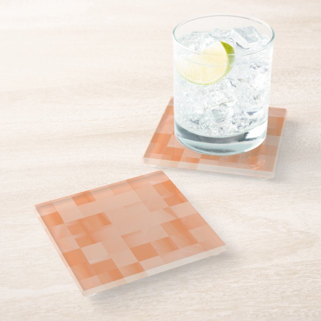 Custom Shades of Peach Fuzz Squares Glass Coaster (Angled)