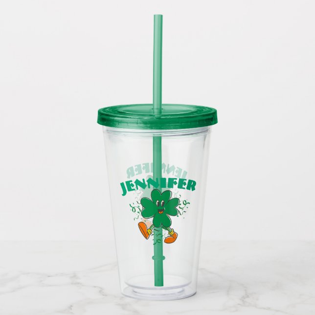 Custom Shamrock, Personalized firstName St Patrick Acrylic Tumbler (Front)