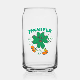 Custom Shamrock, Personalized firstName St Patrick Can Glass