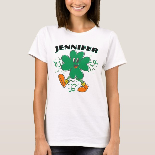 Custom Shamrock, Personalized firstName St Patrick T-Shirt (Front)