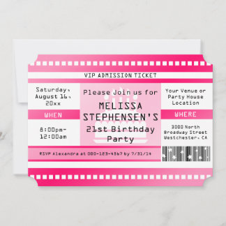Custom Shape Pink Birthday Party Admission Ticket Invitation