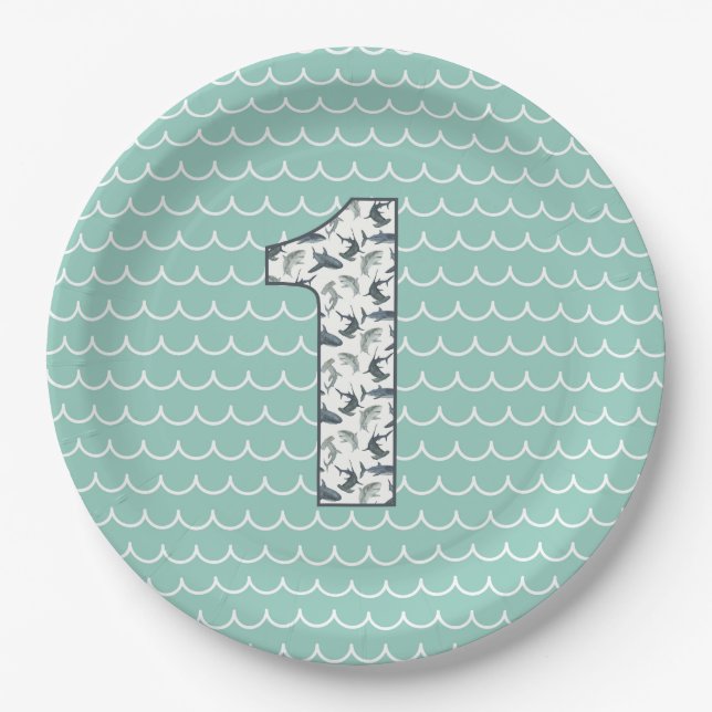 Custom Shark Birthday Plate | 1st Birthday | Ocean (Front)