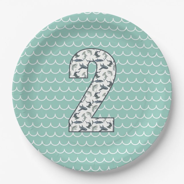 Custom Shark Birthday Plate | 2nd Birthday | Ocean (Front)