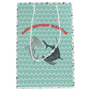 Custom Shark Gift Bag   Aqua and White Ocean Waves
