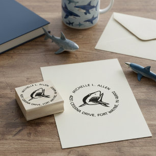 Custom Shark Round Return Address Wooden Stamp