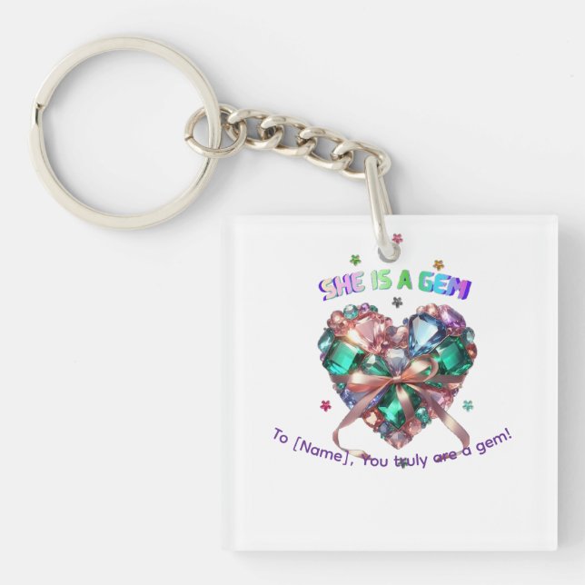 Custom She Is A Gem Heart Gemstone Gift Key Ring (Front)