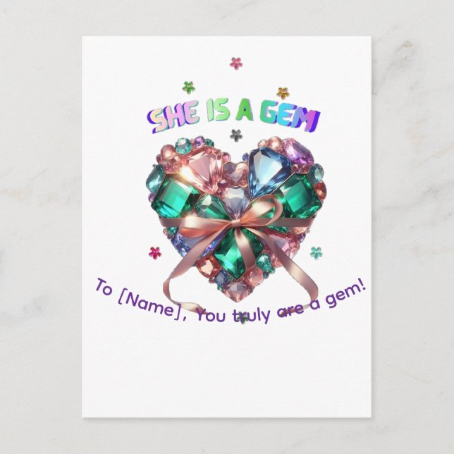 Custom She Is A Gem Heart Gemstone Gift Postcard (Front)