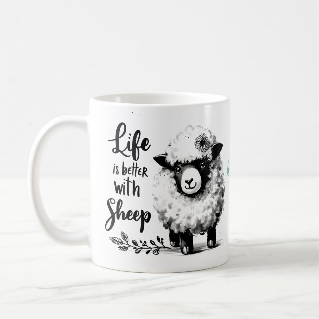 Custom Sheep Lover Mug: Life is Better on the Farm Coffee Mug (Left)