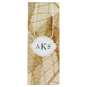 Custom Sheer Cream Lace Leaves Wine Gift Bag