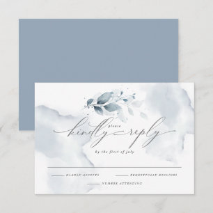 Custom Shelby RSVP Watercolor Foliage Dusty Blue Card