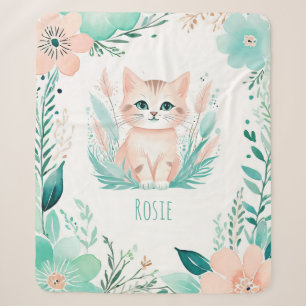 Custom Sherpa Baby Blanket - Boho Kitten Design
