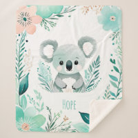 Custom Sherpa Baby Blanket - Boho Koala Design