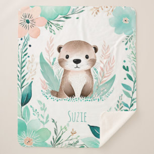 Custom Sherpa Baby Blanket - Boho Otter Design