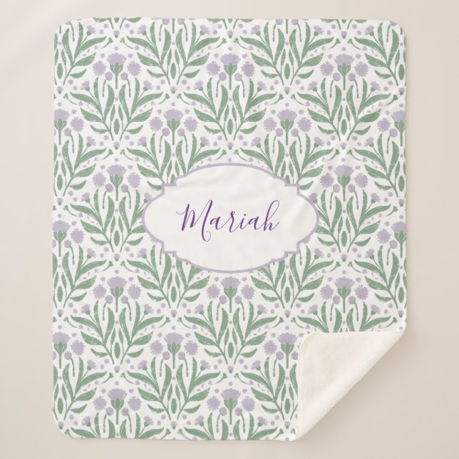 Custom sherpa baby blanket with personalised name. (Front)