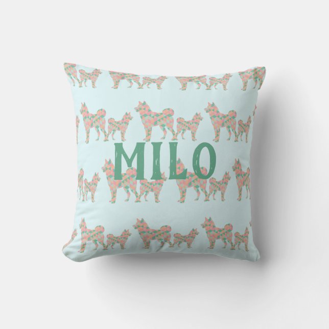 Custom Shiba Inu Pattern Pastel Geometric Cushion (Front)