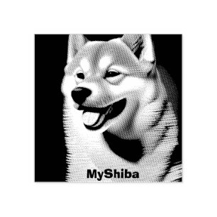 Custom Shiba Portrait Photo and Name Rubber Stamp