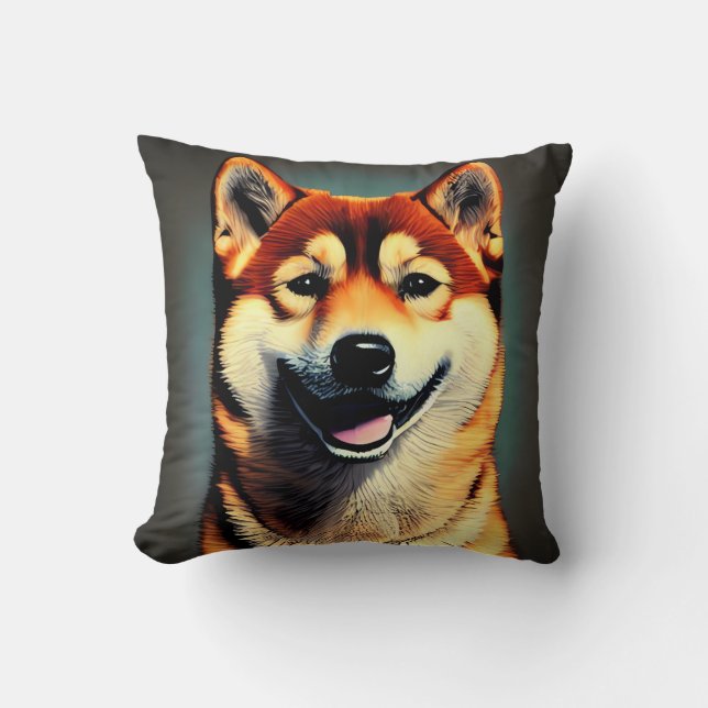 Custom Shiba Portrait Photo Throw Pillow (Front)