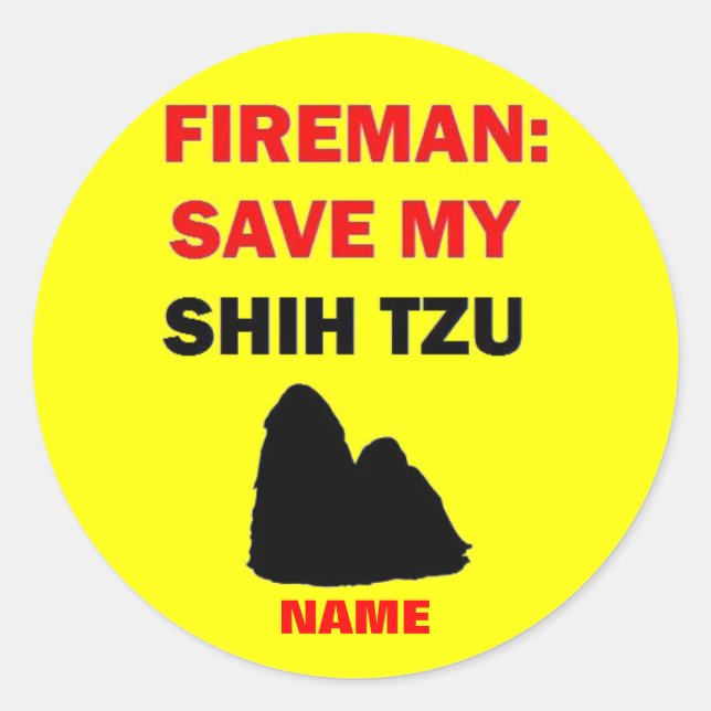 Custom Shih Tzu Fire Safety Classic Round Sticker (Front)