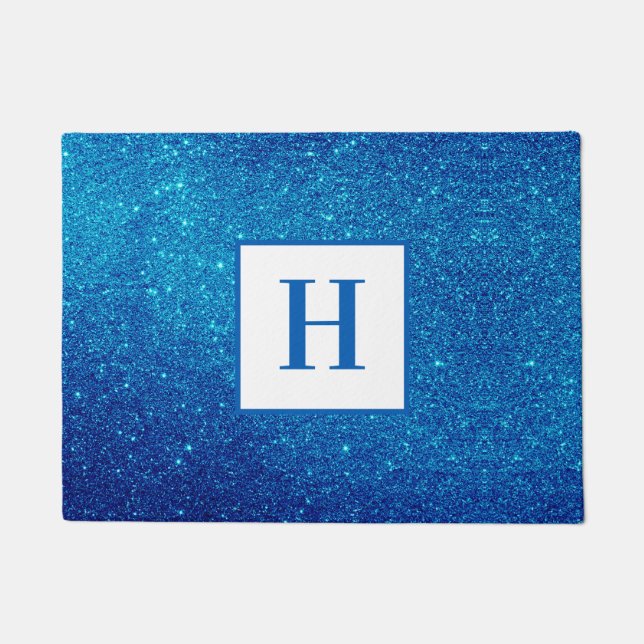 Custom Shimmering Blue Glitter Doormat (Front)