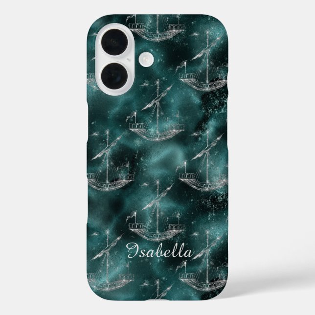 Custom Ships On Ocean Sparkle Blue Nautical Case-Mate iPhone Case (Back)