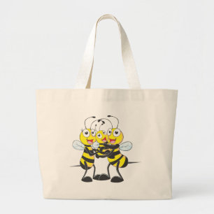 Custom Shirts : Happy Dad Mum Baby Bee Shirts Large Tote Bag