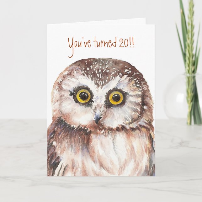 Custom Shocked Funny-Little Owl, 20th Birthday Card (Front)