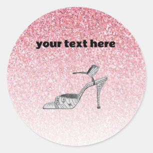 Custom Shoe Illustration Fashion Pink Glitter Classic Round Sticker