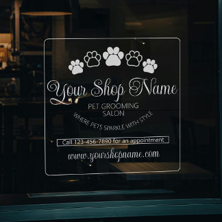 Custom Shop Name Pet Salon Business White Front