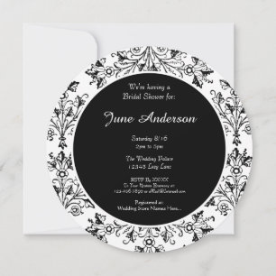 Custom Shower Black White Floral Damask Invitation