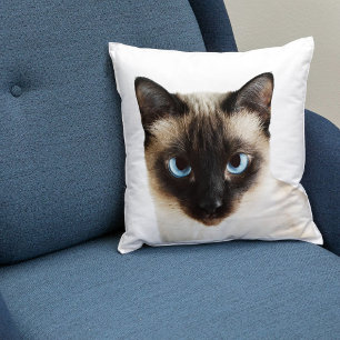 Custom Siamese Cat Face Home Decor White Template Cushion