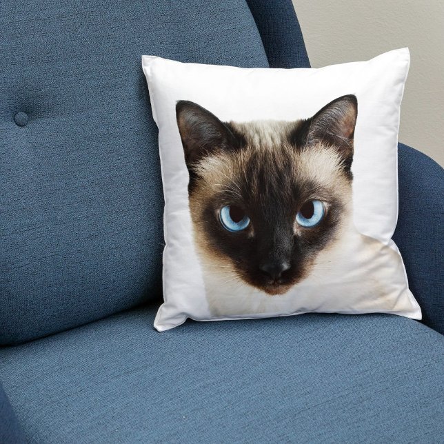 Custom Siamese Cat Face Home Decor White Template Cushion (Creator Uploaded)