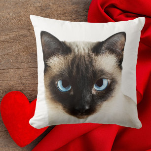 Custom Siamese Cat Face Home Decor White Template Cushion