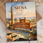 Custom Siena Italy Travel Vintage Piazza del Campo Postcard<br><div class="desc">Personalised custom text travel watercolor painting featuring the breathtaking Piazza del Campo and Torre del Mangia in Siena, Italy. This retro vintage artwork captures the warm terracotta tones, mediaeval architecture, and Tuscan countryside in rich detail. Perfect for travelers seeking a classic Italy destination, history lovers, and fans of timeless European...</div>