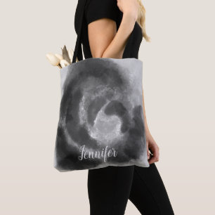 Custom Signature Black and White Watercolor Floral Tote Bag