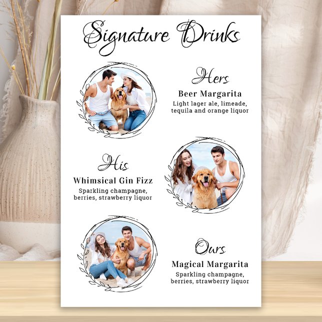 Custom Signature Drinks 3 Photo Dog Pet Wedding Poster (Creator Uploaded)