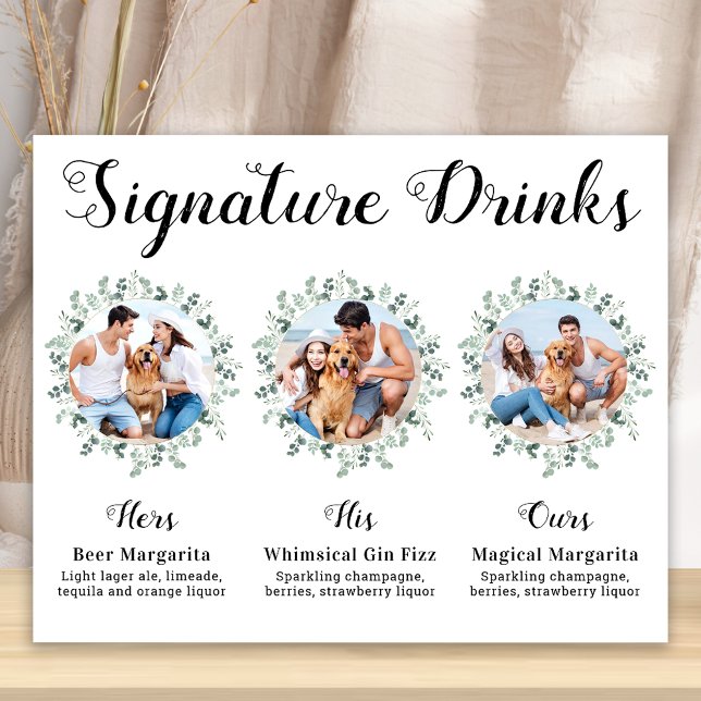 Custom Signature Drinks Elegant Pet Wedding Photos Poster (Creator Uploaded)