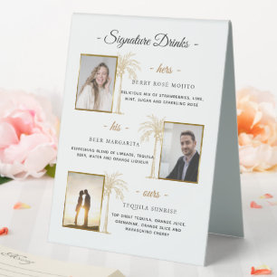 Custom Signature Drinks Gold Palm Wedding Photo
