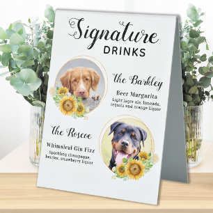 Custom Signature Drinks Sunflowers Pet Wedding