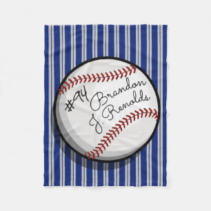 Custom Signature Style Baseball Navy   Grey Stripe Fleece Blanket
