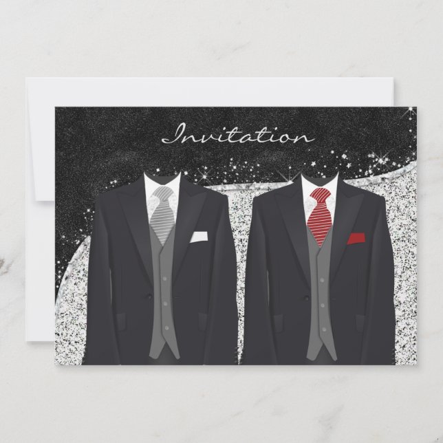 Custom Silver and Grey Gay Wedding Invitation (Front)