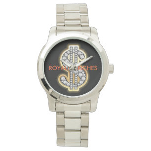 Custom silver dollar sign watch