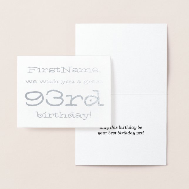 Custom Silver Foil 93rd Birthday Greeting Card (Display)