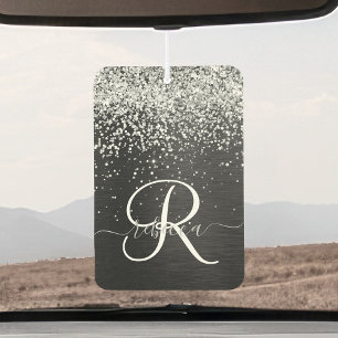 Custom Silver Glitter Black Sparkle Monogram Car Air Freshener