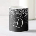 Custom Silver Glitter Black Sparkle Monogram Coffee Mug<br><div class="desc">Easily personalise this trendy elegant coffee mug design featuring pretty silver sparkling glitter on a black brushed metallic background.</div>
