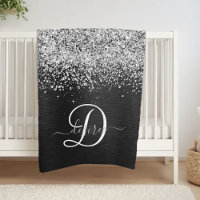 Custom Silver Glitter Black Sparkle Monogram