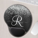 Custom Silver Glitter Black Sparkle Monogram Gel Mouse Pad<br><div class="desc">Easily personalise this trendy elegant gel mouse pad design featuring pretty silver sparkling glitter on a black brushed metallic background.</div>