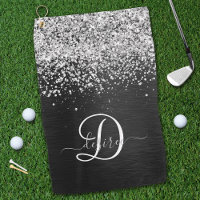 Custom Silver Glitter Black Sparkle Monogram